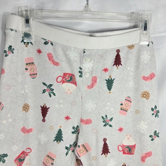 Old Navy Grey w/Multi Christmas Print Pull On Thermal Pajama Bottoms Size Large - Picture 2 of 4